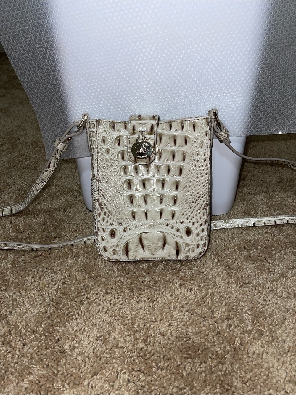 Brahmin Cream Croc-Embossed Leather Crossbody - Picture 2 of 5
